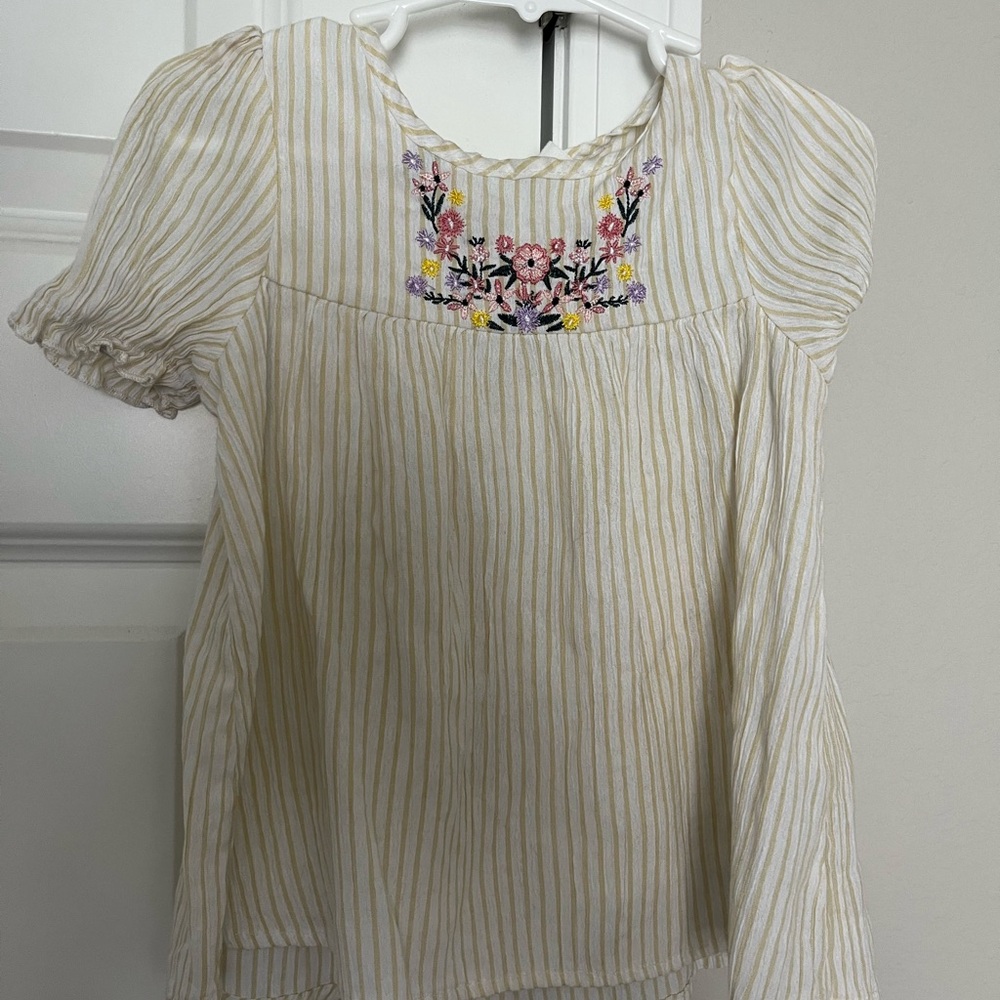 Striped Kids Blouse with Floral Embroidery